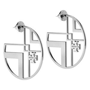 TORY BURCH • Silver Chevron Logo Hoop Earrings